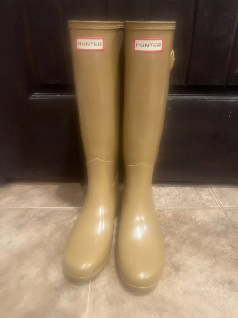 Hunter Tan Neutral Gloss Tall Rain Boots